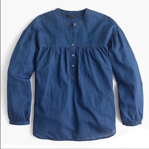 J. Crew Gathered Top in Indigo Gauze NWT Size 0 - Picture 2 of 8
